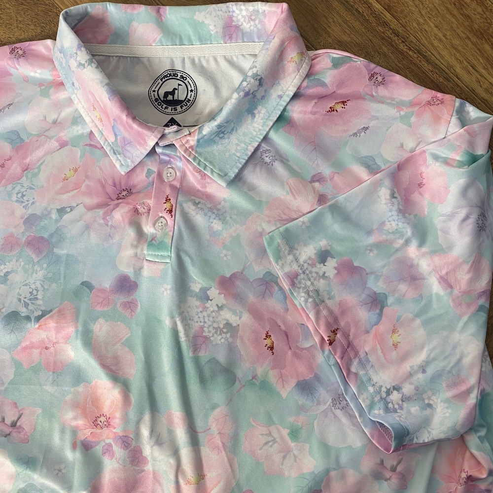 Proud 90 Golf Mens 3XL Floral Performance Polo Shirt Pink Green Short Sleeve